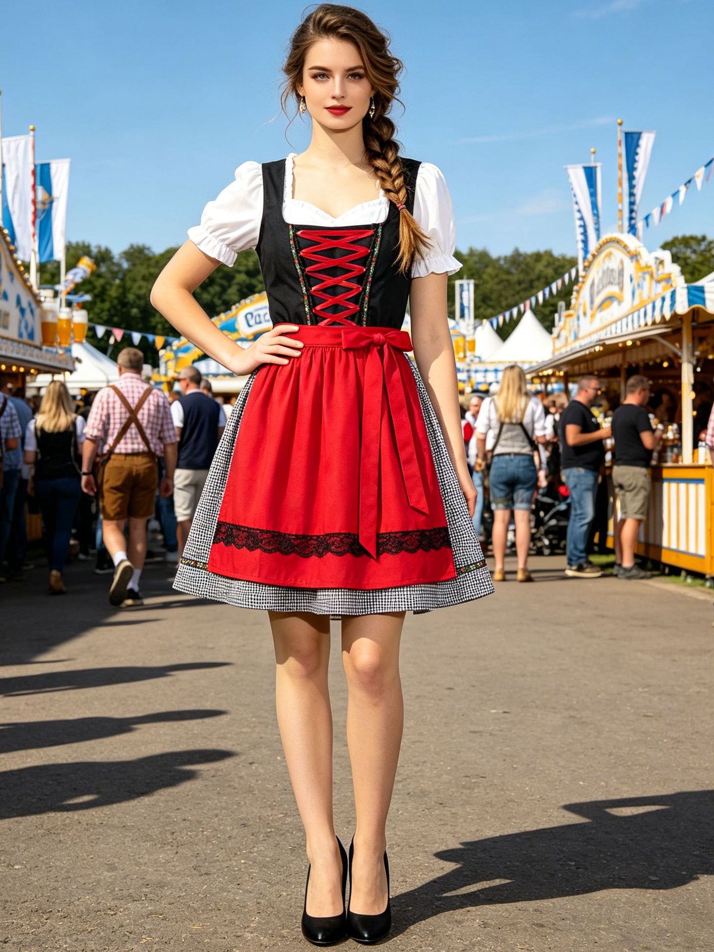 Women German Oktoberfest Dirndl Dress - Bavarian Traditional Maid Costume